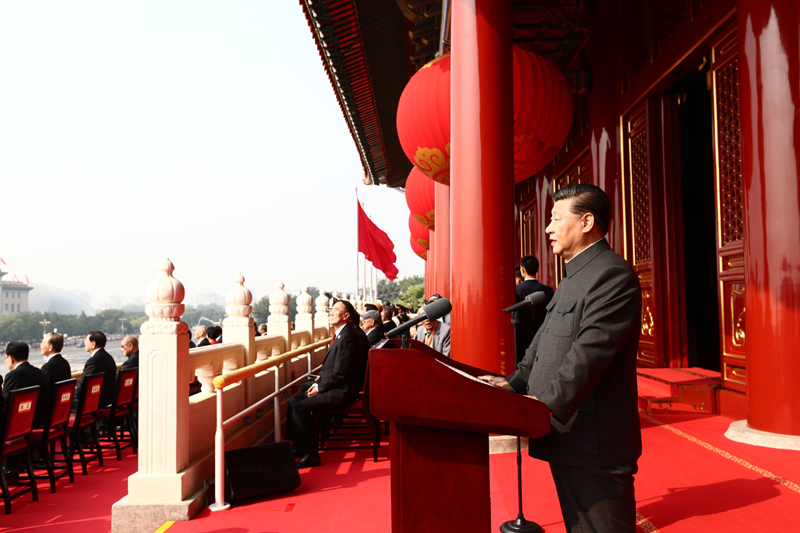 10月1日上午，慶祝中華人民共和國成立70周年大會在北京天安門廣場隆重舉行。中共中央總書記、國家主席、中央軍委主席習(xí)近平發(fā)表重要講話。